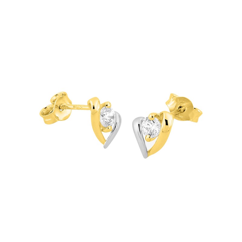 Boucles d'oreilles femme bicolores - Oxyde de zirconium - Or 18 Carats