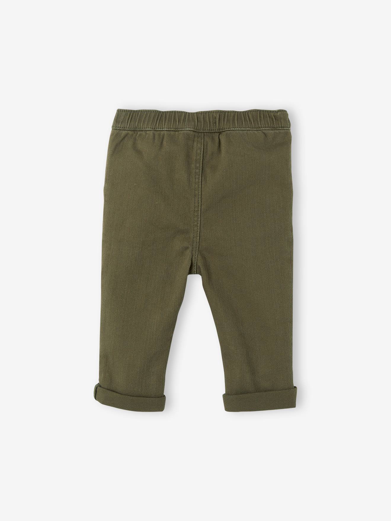 Calça cáqui para bebê com cintura elástica.