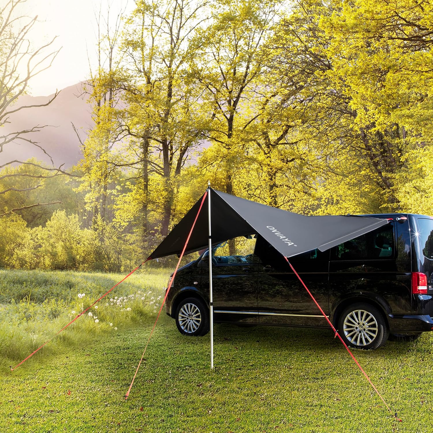 ONVAYA® Auto-Sonnensegel | Grau | Schutz vor Wind, Regen, Sonne (UV99) | 6 Aufbauvarianten | Schneller und einfacher Aufbau | Für PKW, Van und Wohnmobil