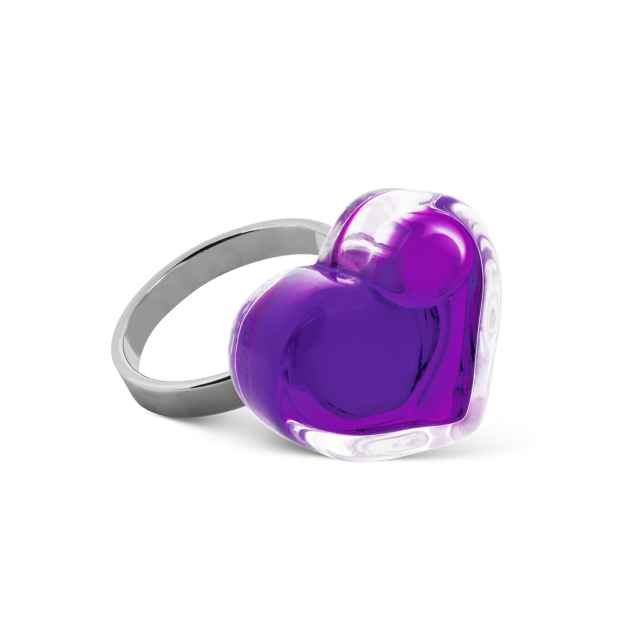 Bague en verre soufflé - Coeur Nano transparent
