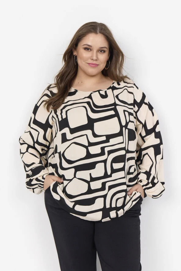 Wasabiconcept Curvy WA-JESSIE 1 Bluse Sort 9999c black combi