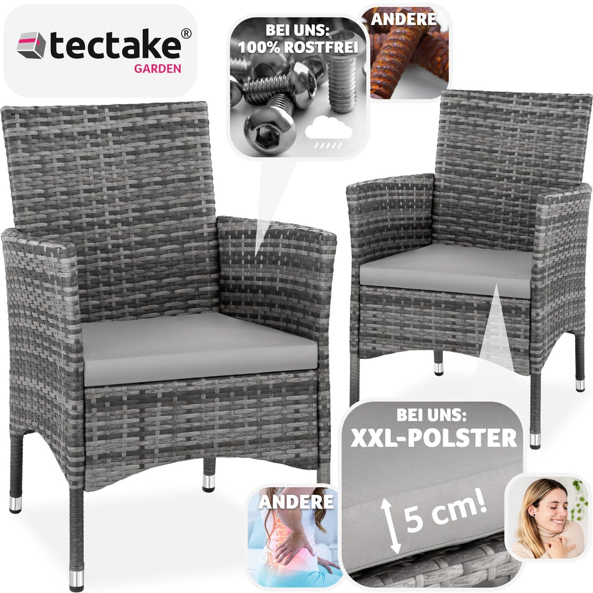 Set van 2 rotan stoelen tectake Nantes, duurzaam, 59 x 57 x 85 cm