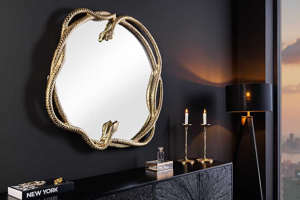 Dekorativer Spiegel SNAKE XL 85cm gold Metall Schlangen-Skulptur