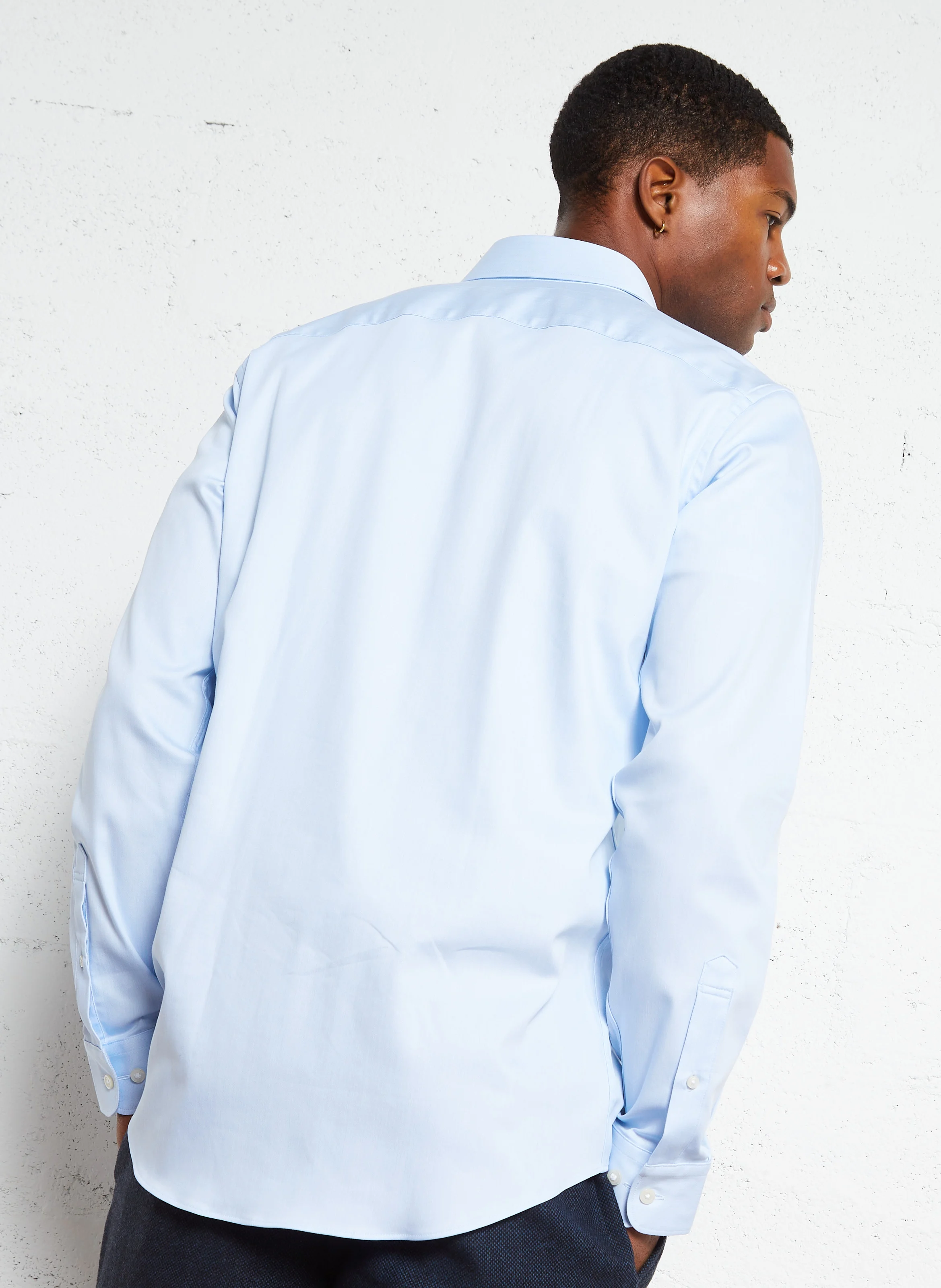 Chemise regular col classique en coton bio mélangé | Bleu