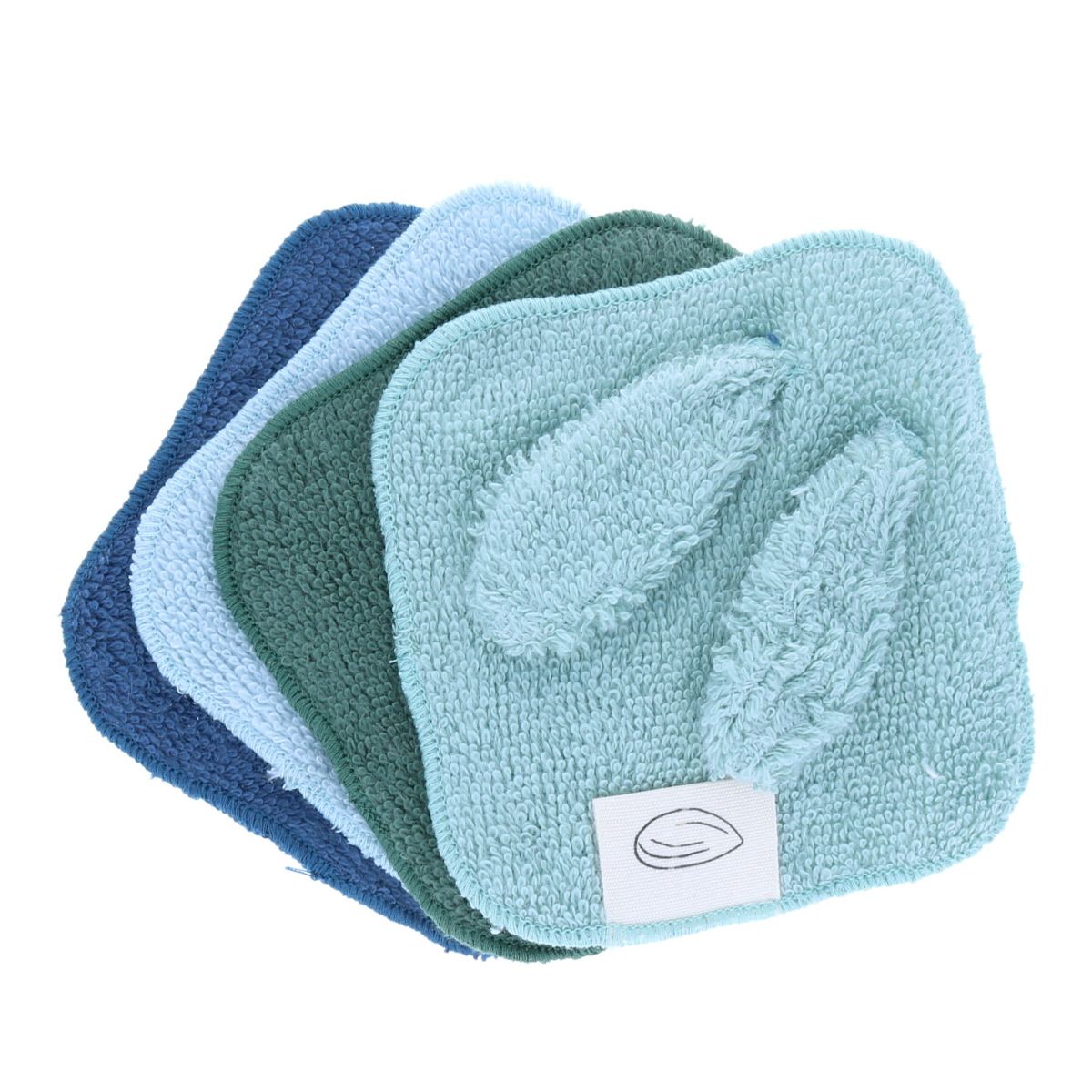 Lot de 4 lingettes lavables en éponge vert bleu Amande