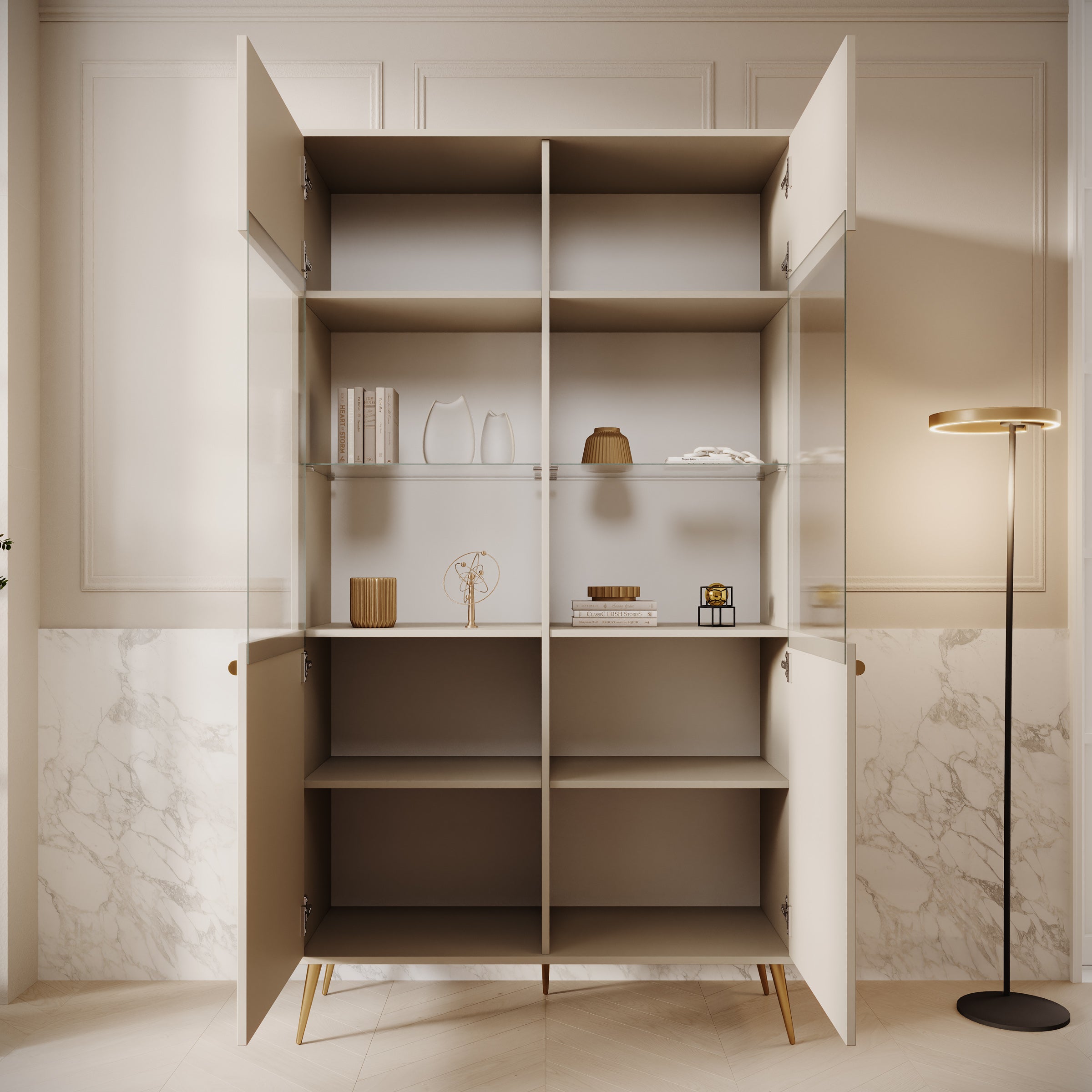 Meubella - Reunion - Vitrinekast - Beige - 106x41x191 cm