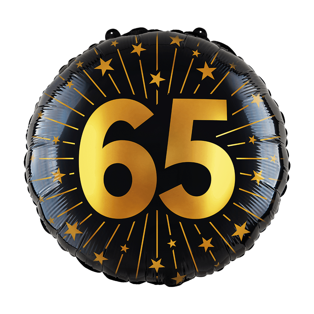 65 Jaar Helium Ballon Zwart Goud Leeg 45cm