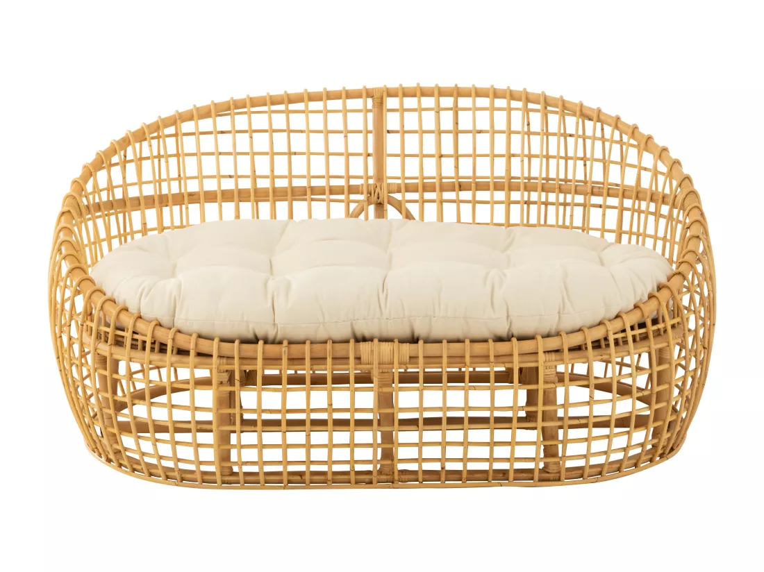 Sofa Lizo 2 places avec coussins - Finition naturelle et blanche