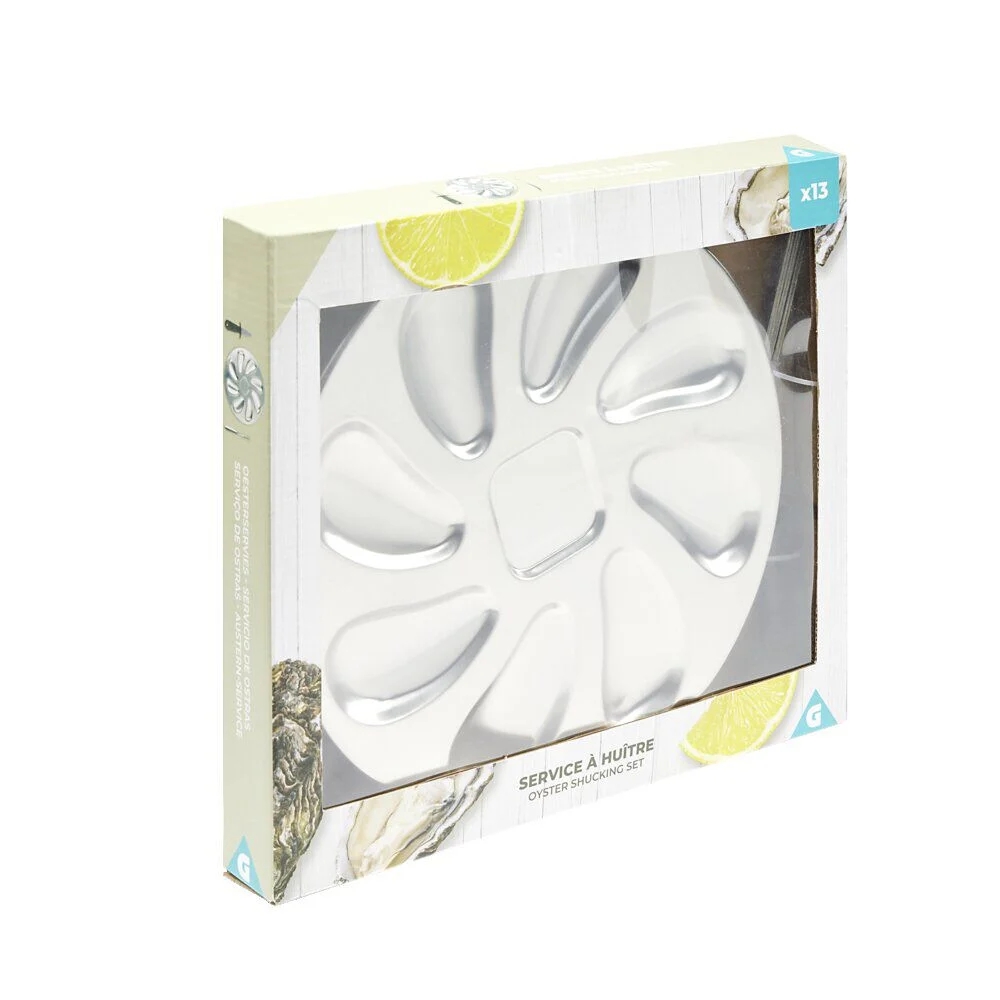 Service à huitres en inox 13 pièces avec couteau/fourchettes/assiettes