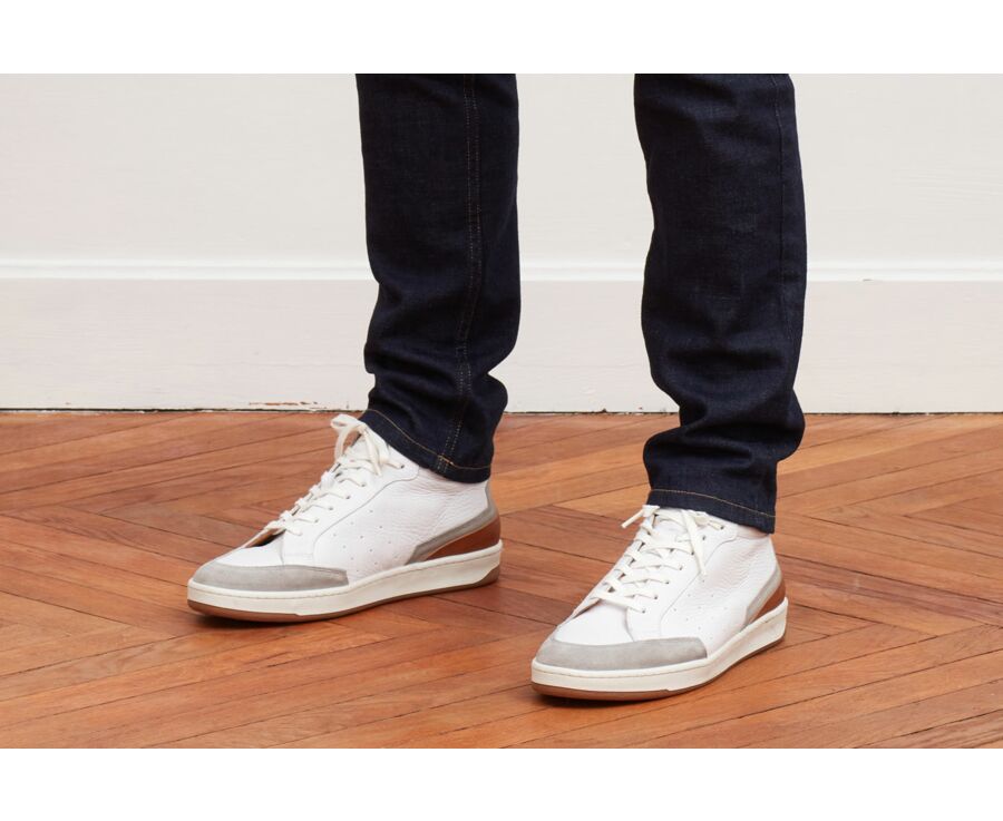 Sneakers homme cuir Blanc grainé - HALLORA