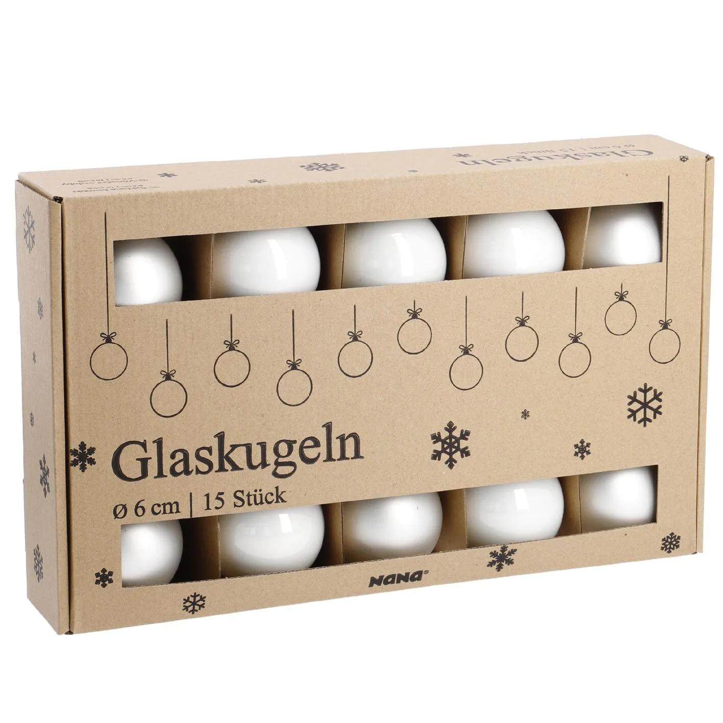 15er Weihnachtskugel Set, Glaskugeln 6 cm, weiß