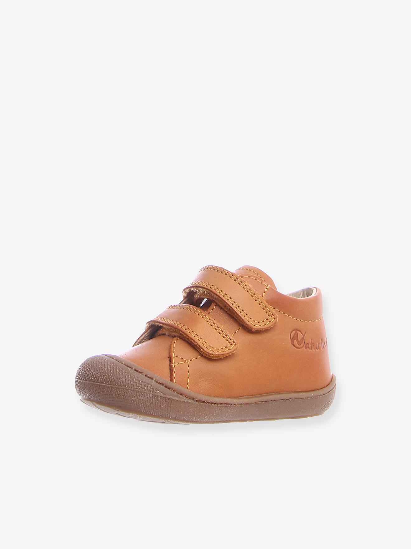 Sapatinhos de bebê com fecho de velcro Cocoon NATURINO® First Steps Marrom Claro Liso
