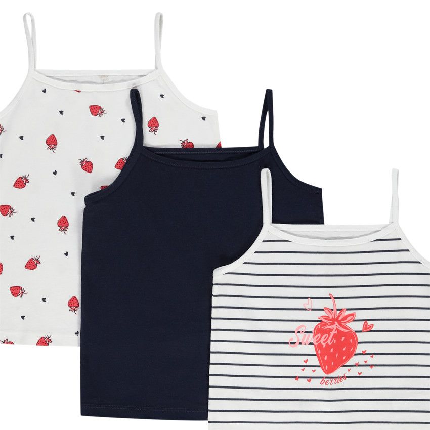 Lot de 3 débardeurs motifs fantaisie fraise pour fille - Bleu marine