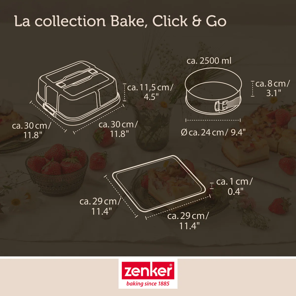 Moule à charnière rond 23 cm avec couvercle de transport Bake Click an