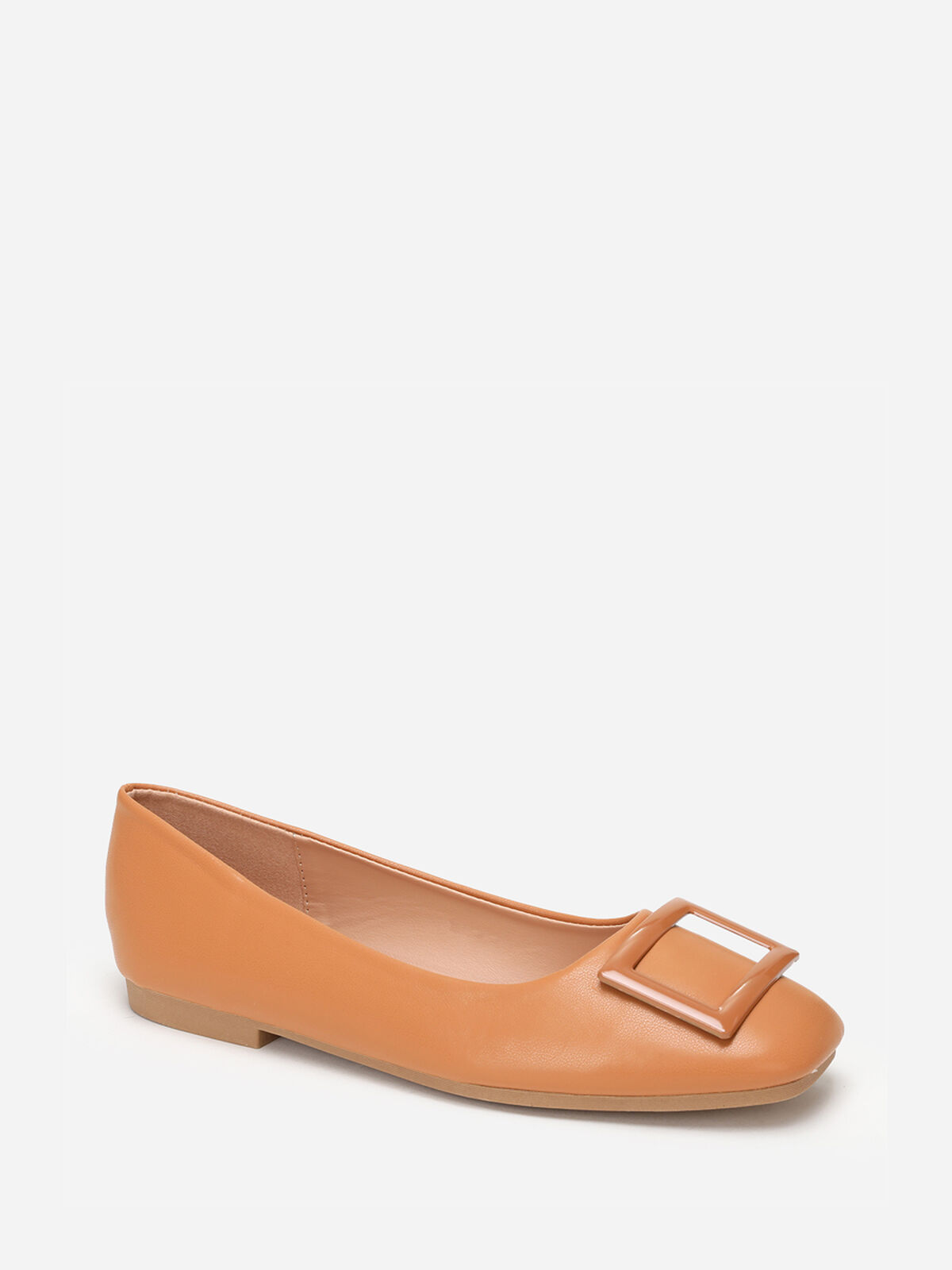 Ballerines à boucle et bout carrés- Camel