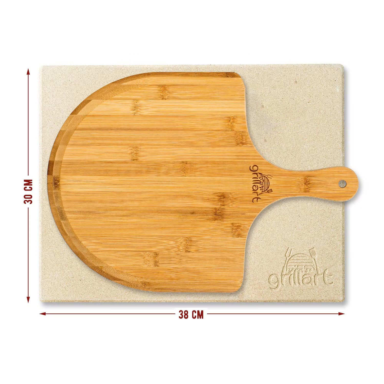 Set à pizza premium : pierre de cuisson rectangulaire et pelle