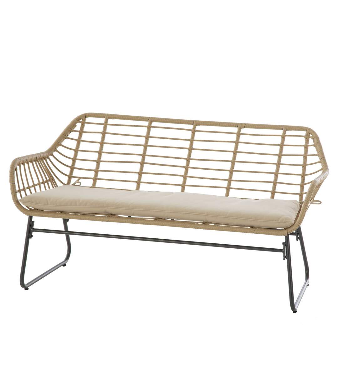 Salon de jardin 4 places Lambada - 2 fauteuils, un canapé et 1 table basse - Beige