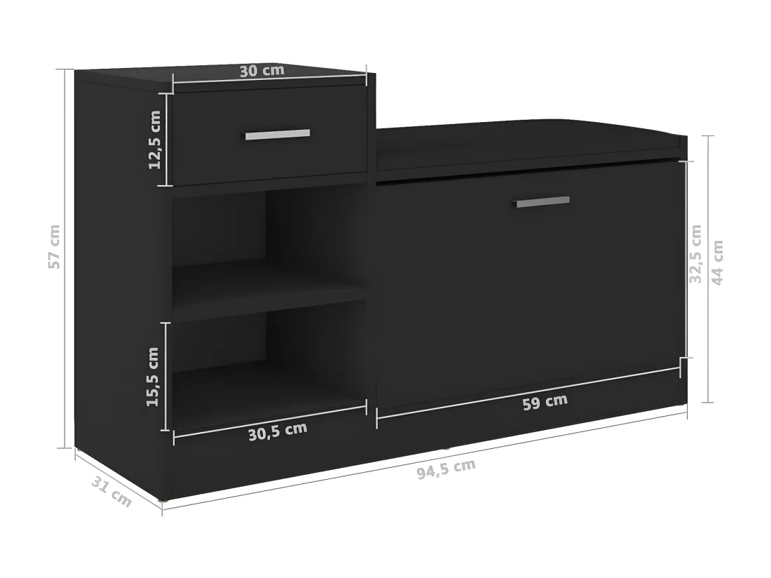 Banc à chaussures Noir 94,5x31x57