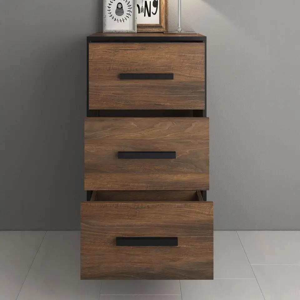 Meubella - Ladekast Frey - Donker eiken - Zwart - 47 cm