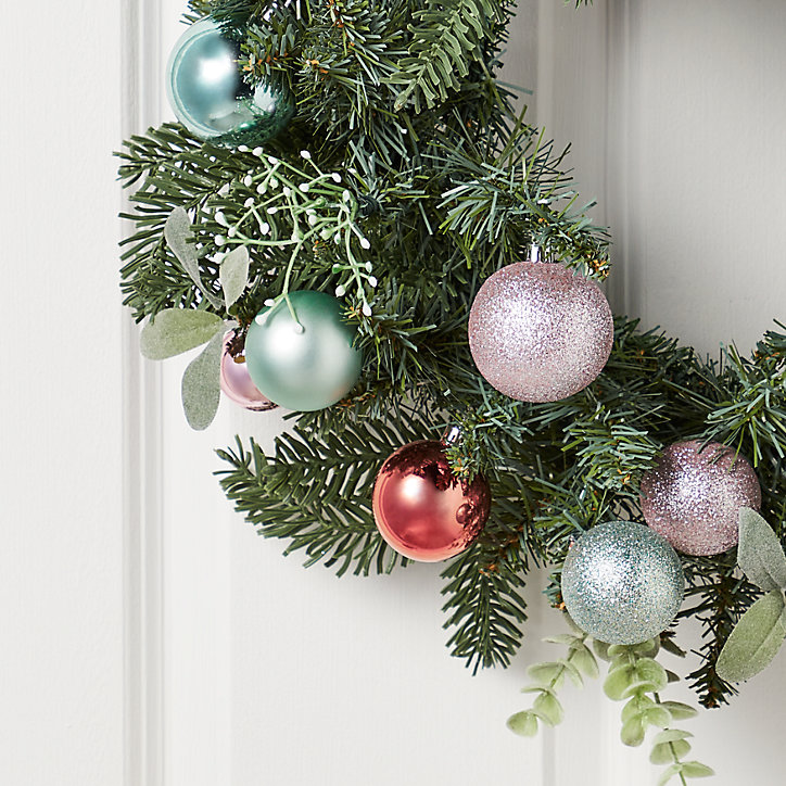 Couronne de Noël avec ornements coloris bleu, doré, bronze, diam. 50 cm