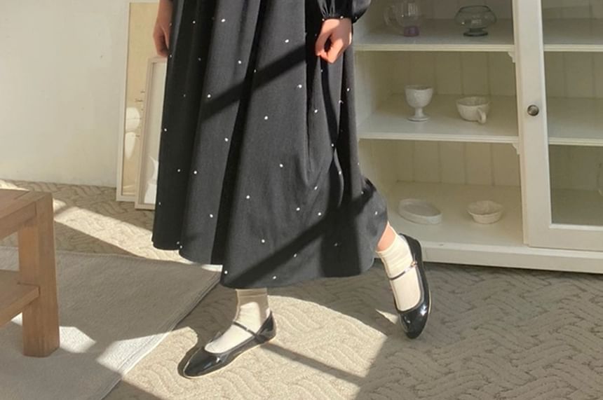 Chubby Girl - Midi-jurk met lange mouwen en stippen, losvallend