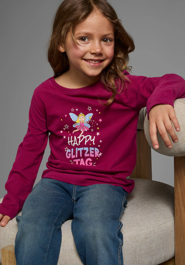 KIDSWORLD Langarmshirt »Mit Spruch: Happy Glitzer Tag« Langarm,  hüftlange Passform,  Rundhalsausschnitt