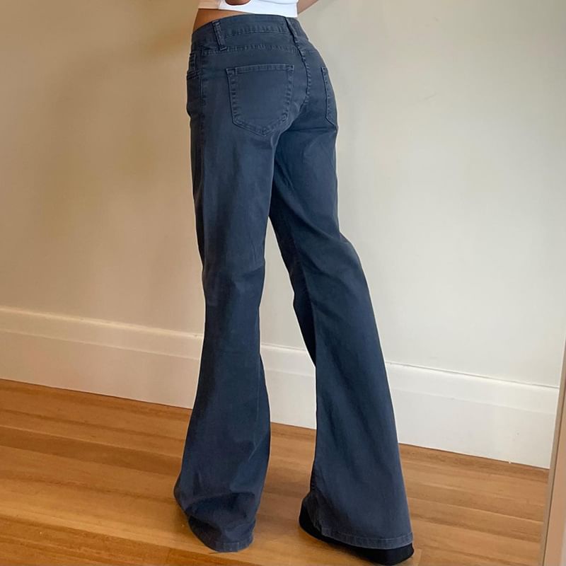 Honet - Lage taille, effen, slim-fit bootcut jeans