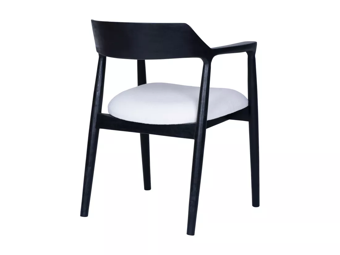 Lot de 2 chaises avec accoudoirs en teck et tissu bouclette - Noir et Blanc - SOUADY