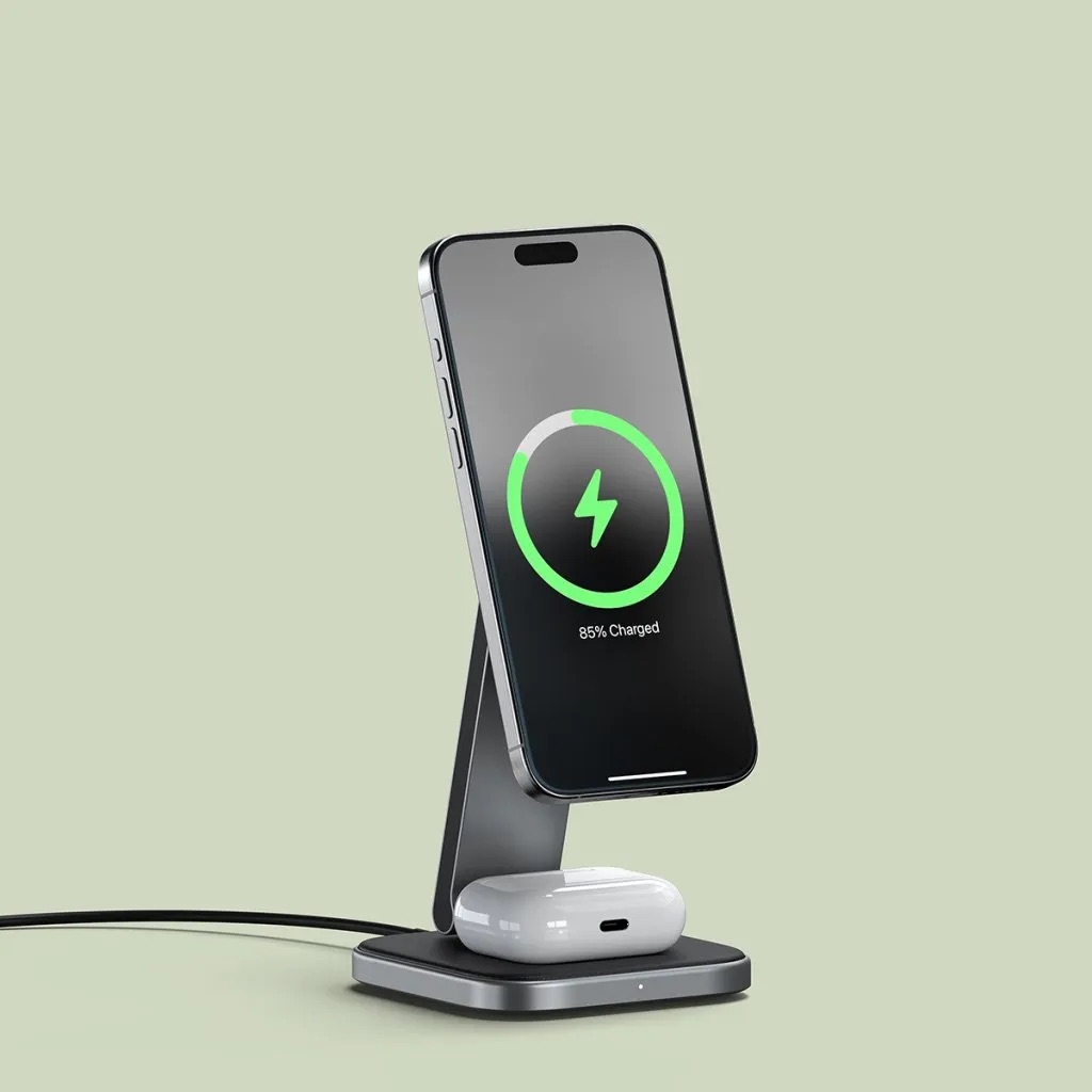 (15W) 2in1 MagSafe Ladegerät Qi2 Wireless Charger für Apple iPhone / Apple Airpods Ladestation (ST-Q21FM) - Space Gray