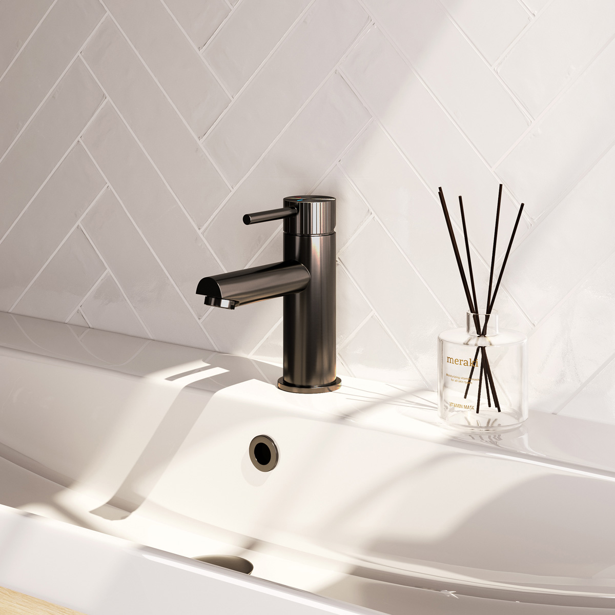 Brauer Stripe wastafelkraan model A met ColdStart gunmetal geborsteld PVD