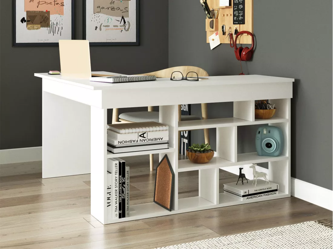 Bureau d'angle avec rangements - Coloris : Blanc - LILEUL