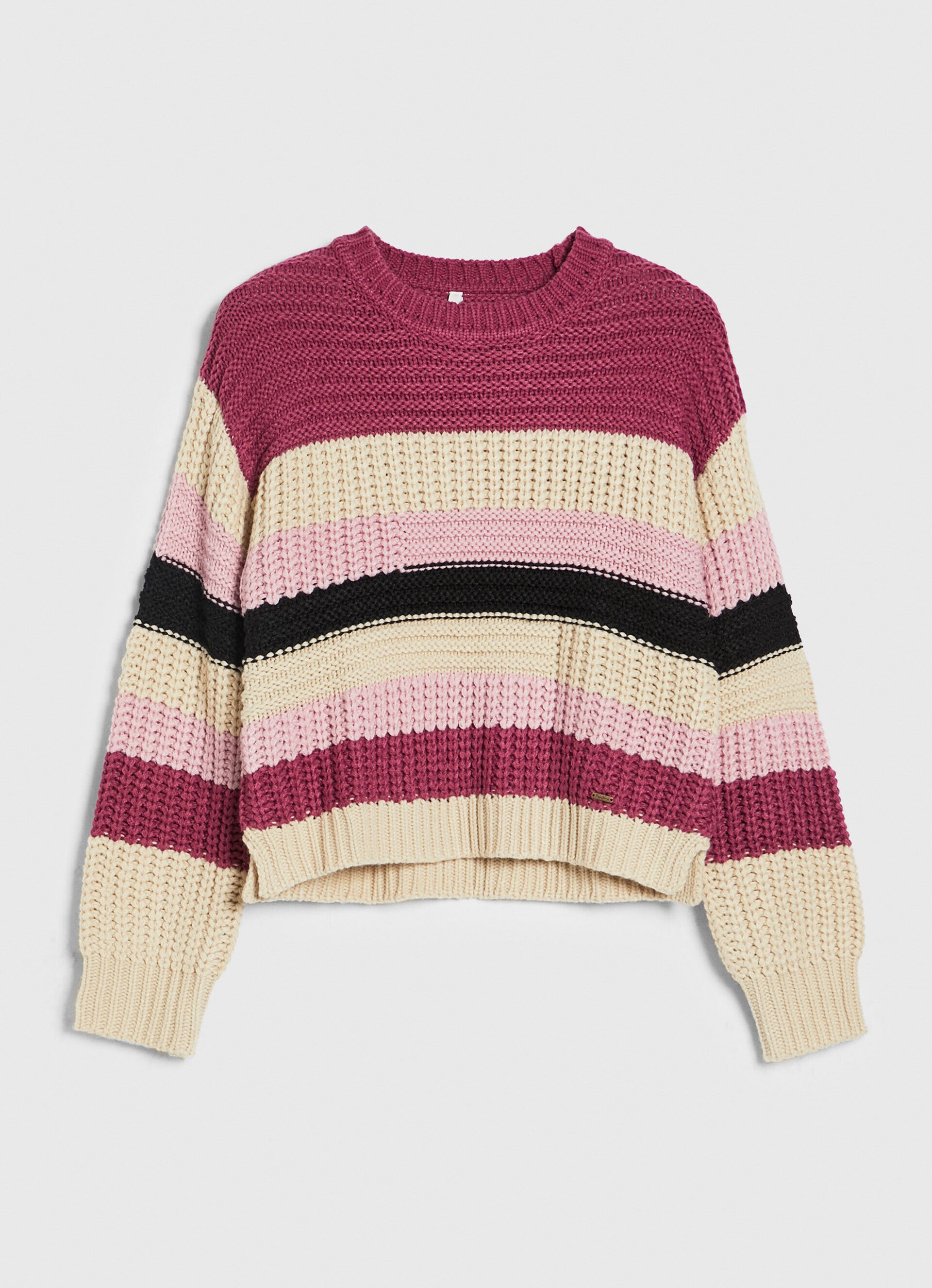 Suéter listrado de gola redonda - rosa blush escuro