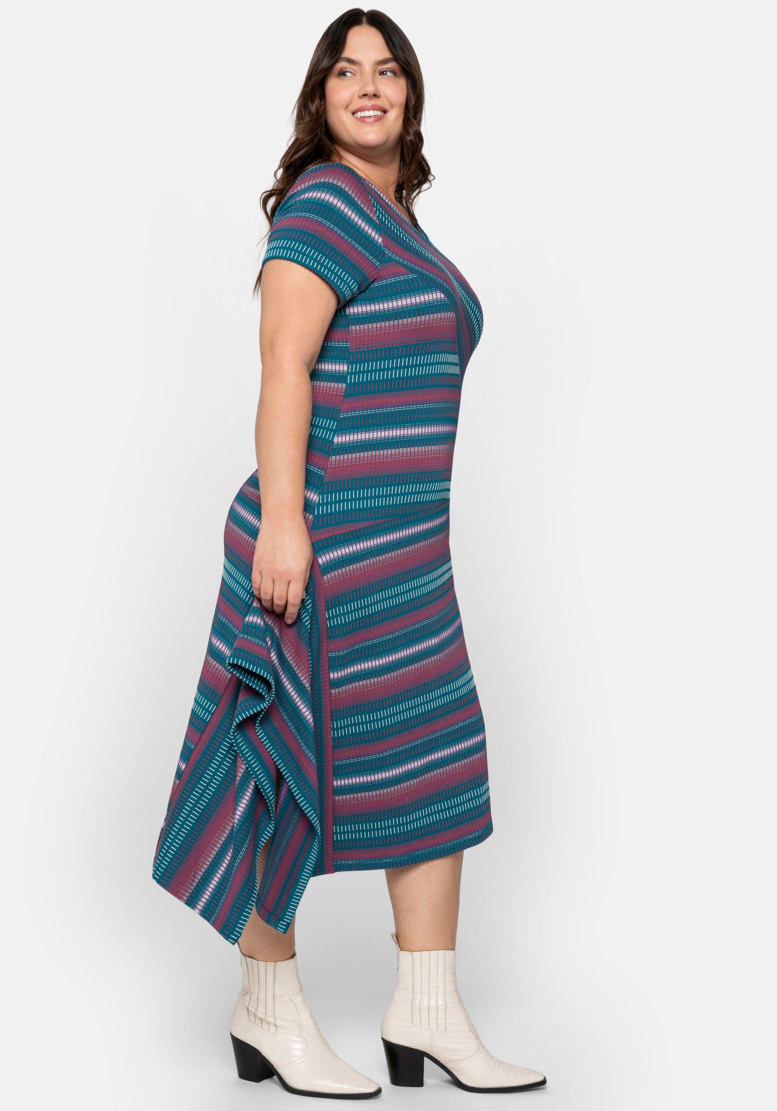 Strickkleid in Wickeloptik, mit Multicolor-Streifen