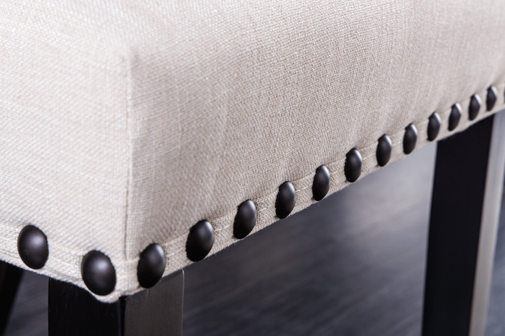 Design Stuhl CASTLE beige schwarz Strukturstoff Holzfüße Chesterfield