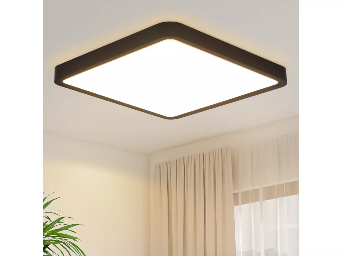 NETTLIFE Plafonnier LED plafonnier lampe de chambre plate 23CM 18W carré noir 3000K
