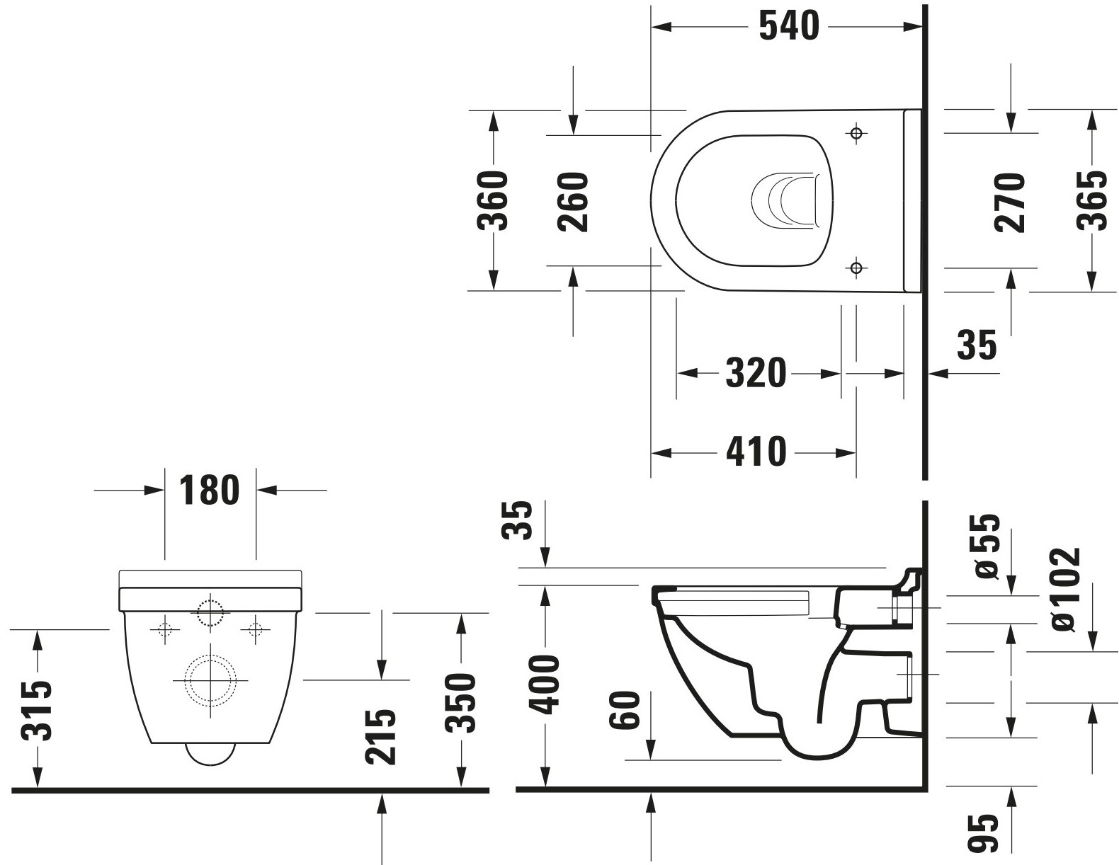 Duravit Starck 3 randloos toilet wit glans