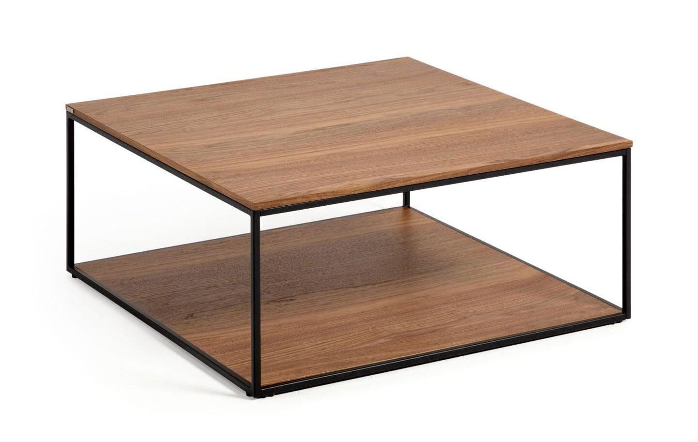Kave Home Couchtisch YOANA 80 x 80 cm Nussholzfurnier quadratisch Gestell schwarz
