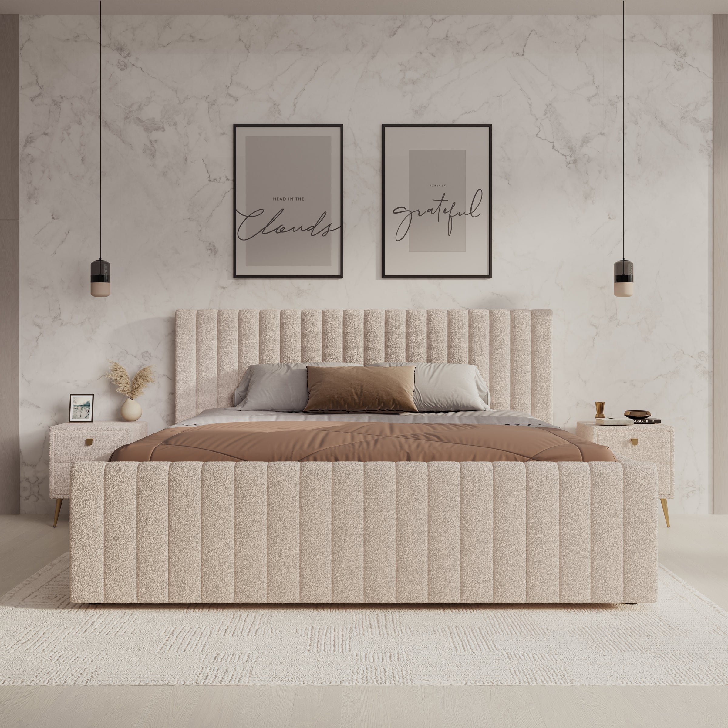 Bavira - Tweepersoonsbed met opbergruimte - Stof beige - 180x200 cm