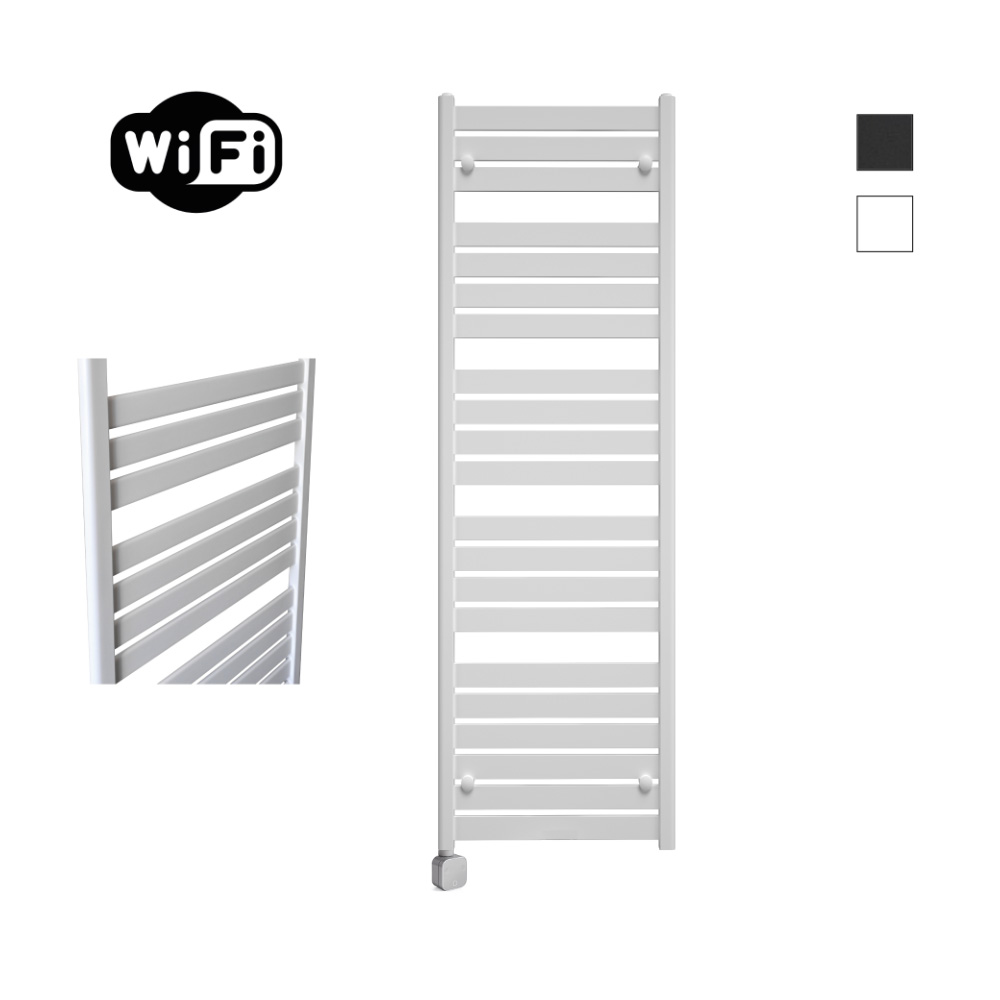 Sanicare Carini Moda elektrische Wifi radiator 160x60cm mat wit met thermostaat chroom linksonder