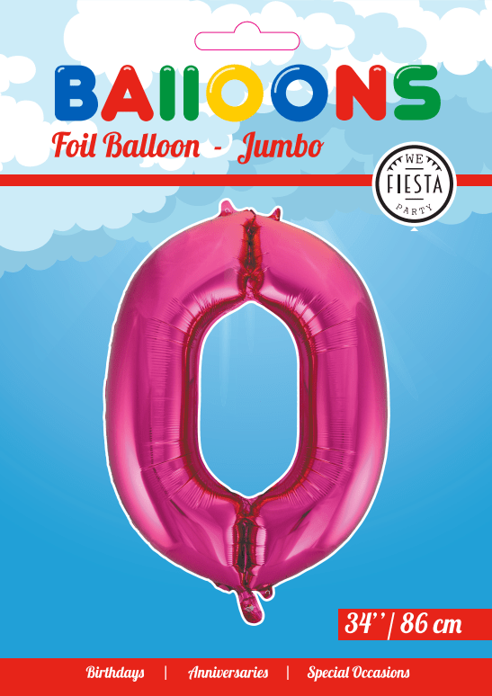 Folie Ballon Cijfer 0 Fuchsia XL 86cm leeg
