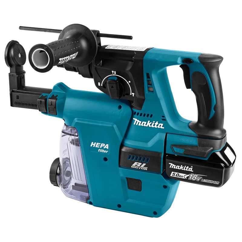 Makita DHR242RTJW accu combihamer machine met afzuiging en 2x 18V 5Ah accu 18V Li-ion SDS Plus