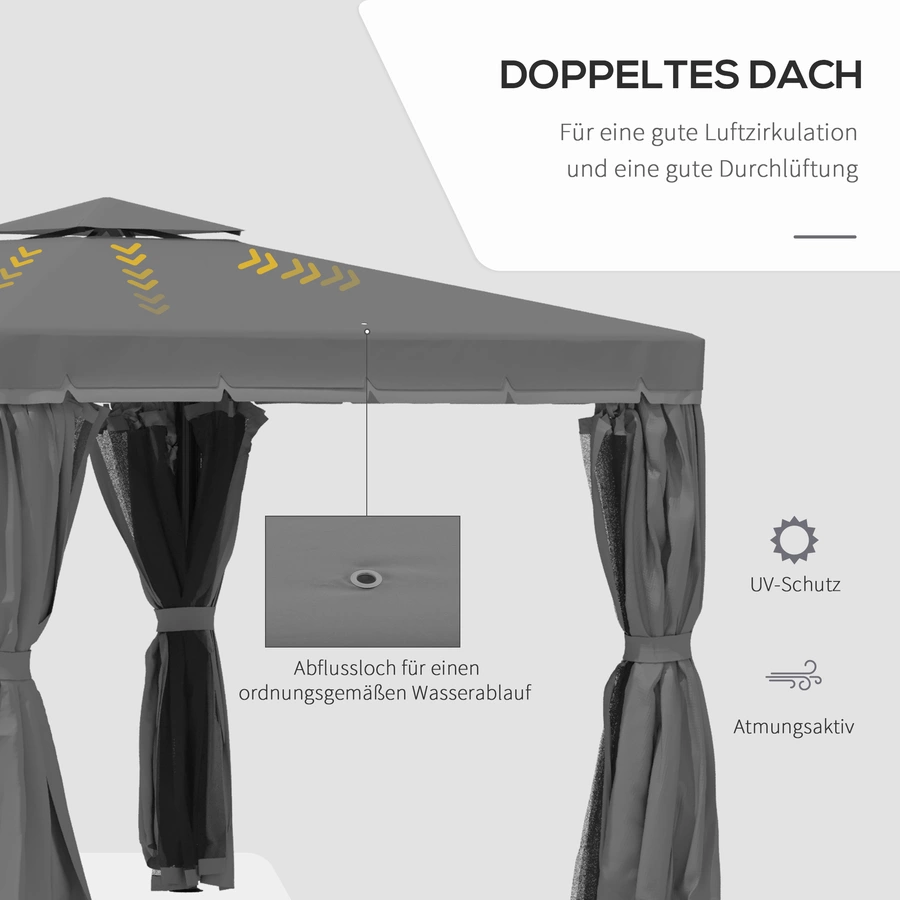 Outsunny Pavillon mit Doppeldach grau