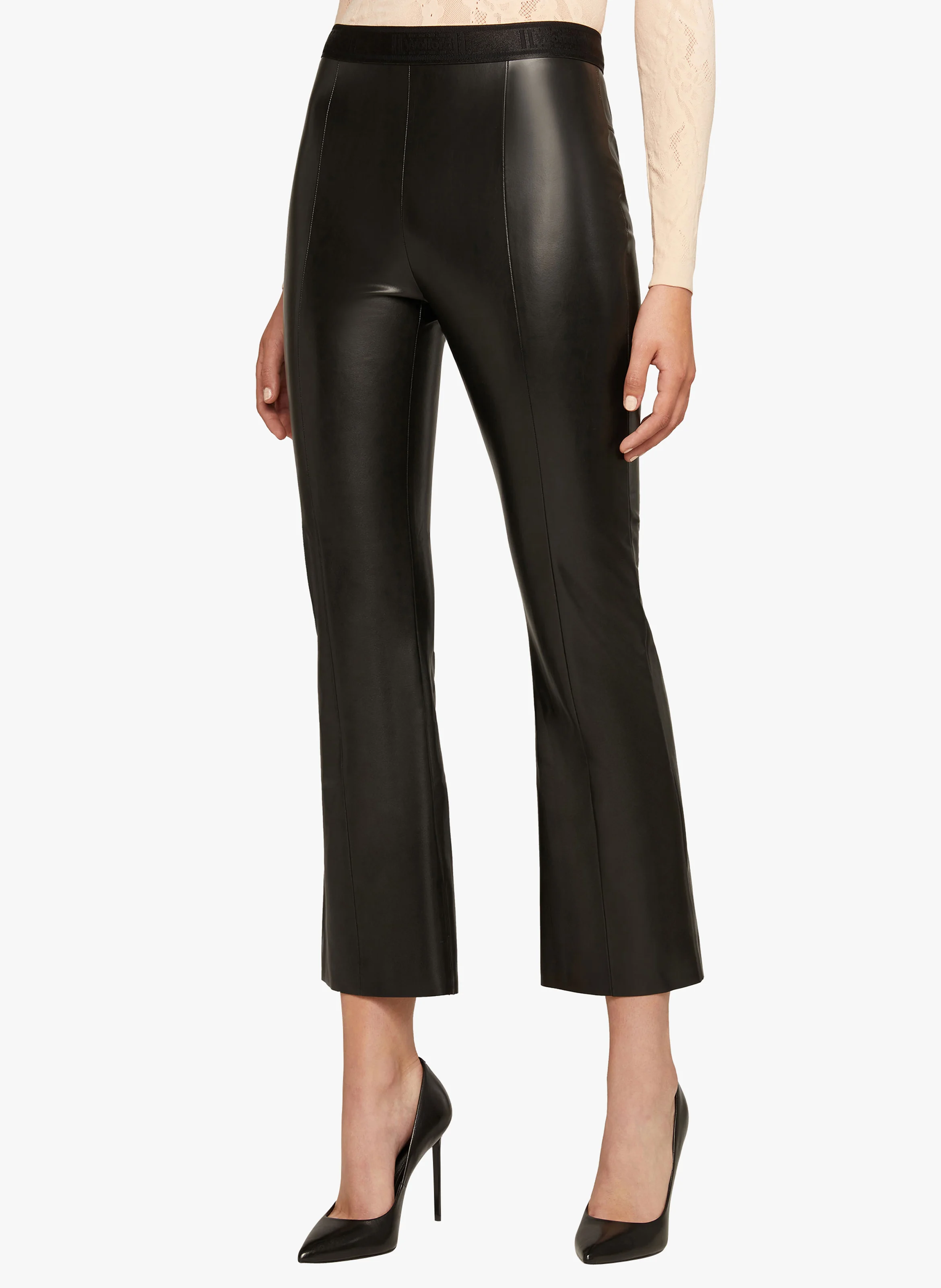Jenna Trousers - Pantalon évasé enduit | Noir