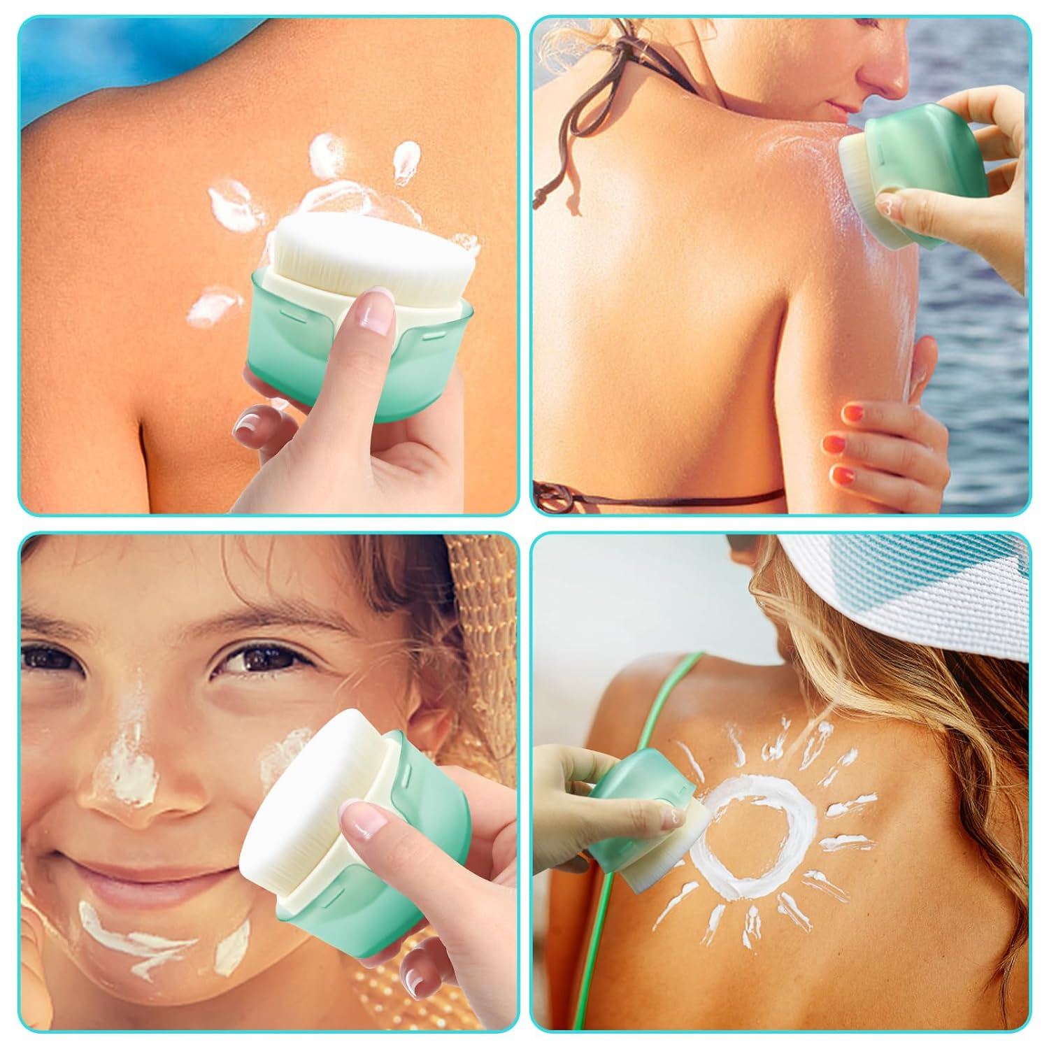 (6x4cm) Sonnencreme Applikator Pinsel Sonnenschutz Auftrage Hilfe mit Schutzkappe - Weiss / Türkis