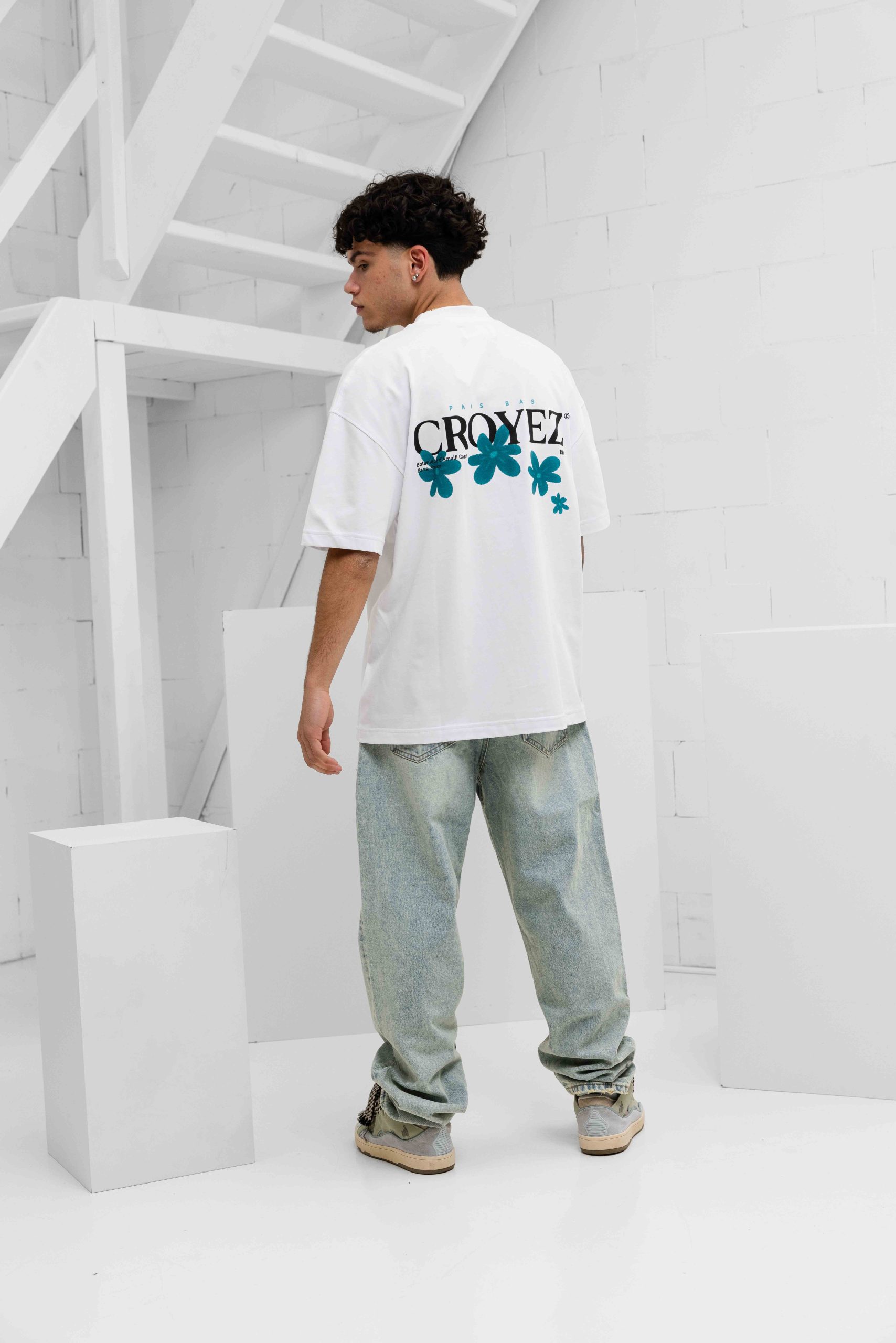 Croyez Botanique T-Shirt Heren Wit/Blauw