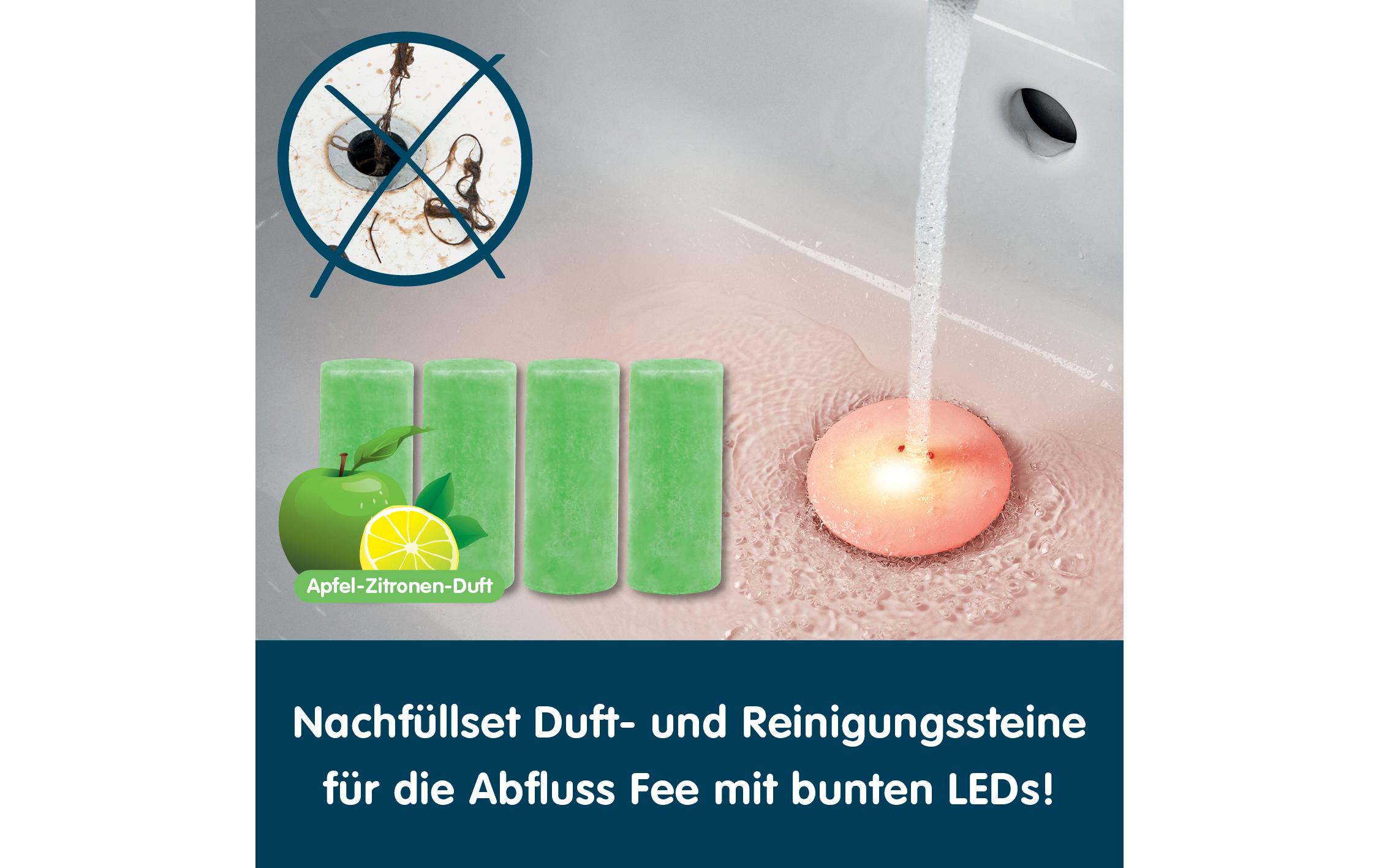 Duftstein Apfel-Zitrone 4 StückNachfüllset für Abfluss-Fee LED-Abflussstopfen