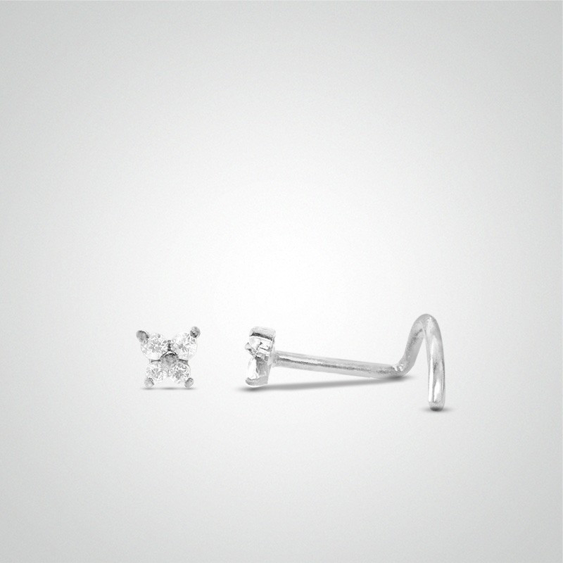 Piercing de nez papillon or blanc barre en U