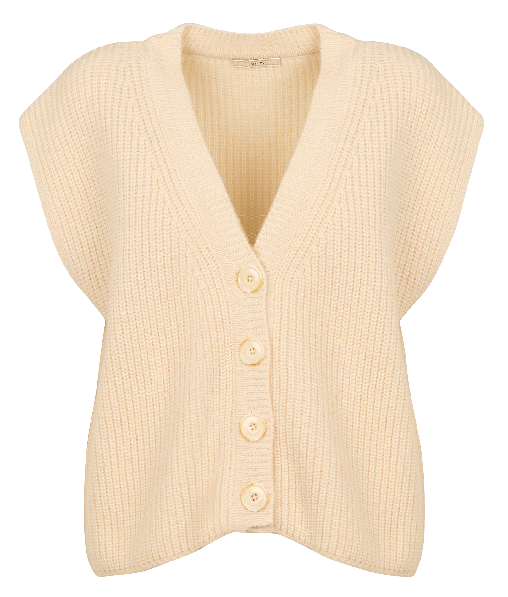 ARAGON - Cardigan sans manches col V en maille mélangée | Beige
