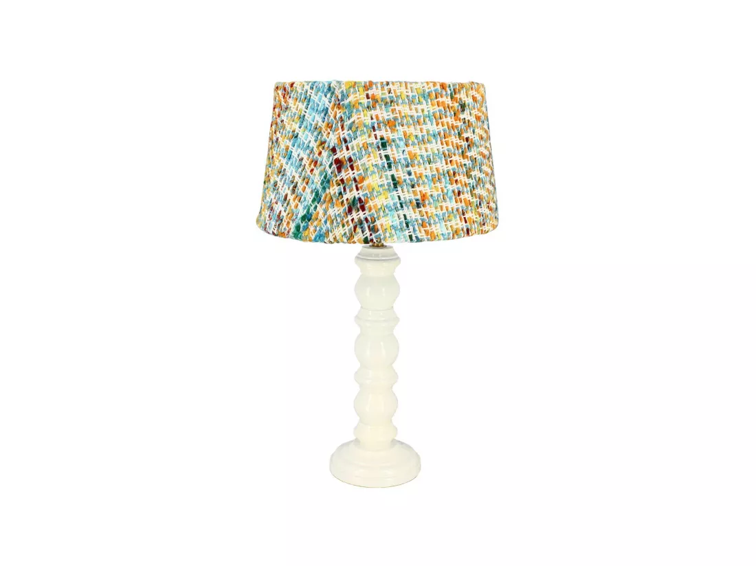 Now's Home - Lampe A Poser Pied Bois Blanc Avec Abat Jour En Tweed H51cm Romy