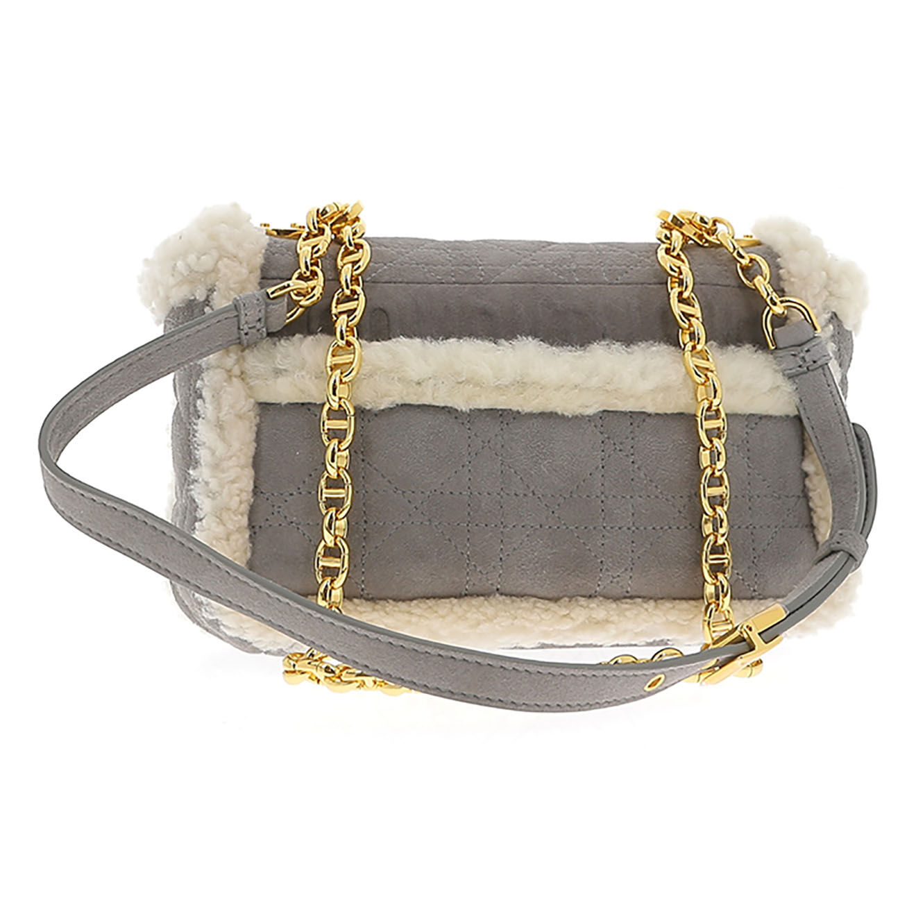 Dior Sac bandoulière Caro en Cuir effet daim & Laine gris - Très bon état - L.21 cm